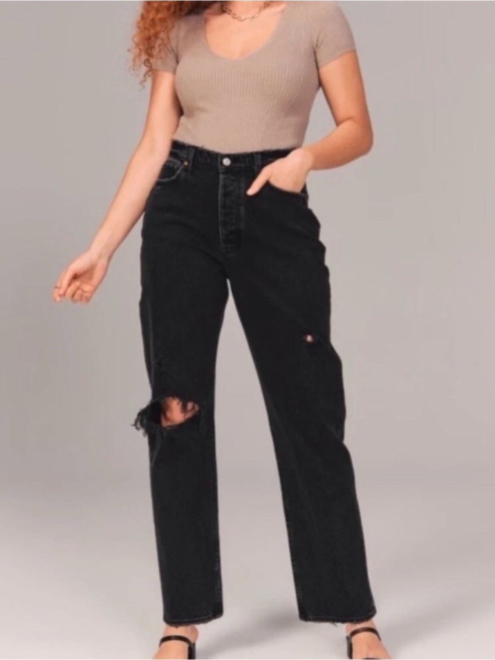 Abercrombie & Fitch The Dad High-Rise Black Distressed Women's Jeans